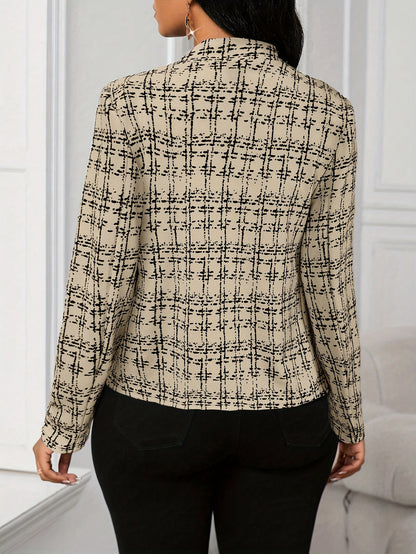 Elegant Plaid Tweed Blazer for Women with Lapel Collar Long Sleeve Open Front Cropped Casual Style