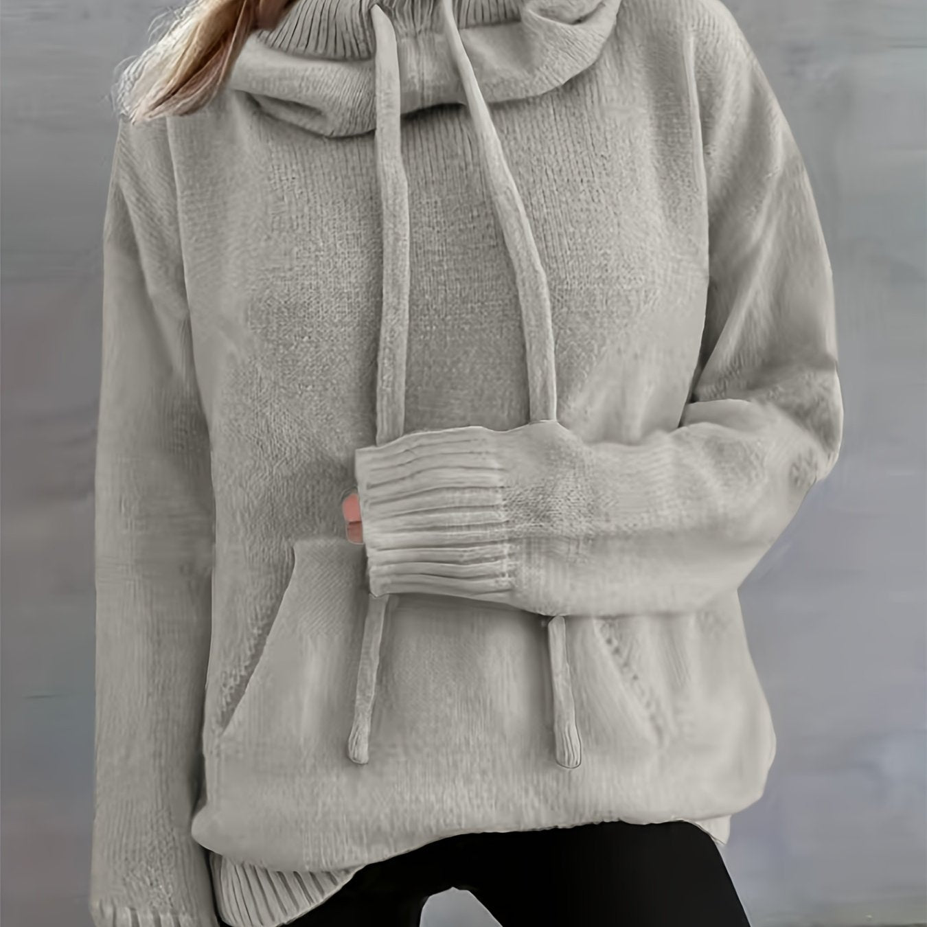 Comfortable Knit Sweater for Women with Cowl Neck Long Sleeve Drawstring Oversized Relaxed Style