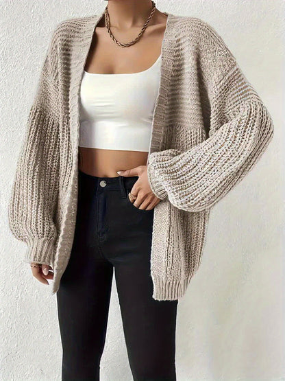 Comfortable Chunky Cardigan Sweater for Women with Open Front Balloon Sleeve Oversized Relaxed Knit Style
