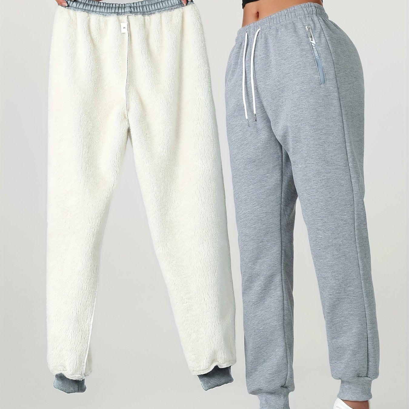 Comfortable Fleece Lined Jogger Sweatpants for Women with Elastic Waistband Drawstring Zip Pocket Relaxed Style