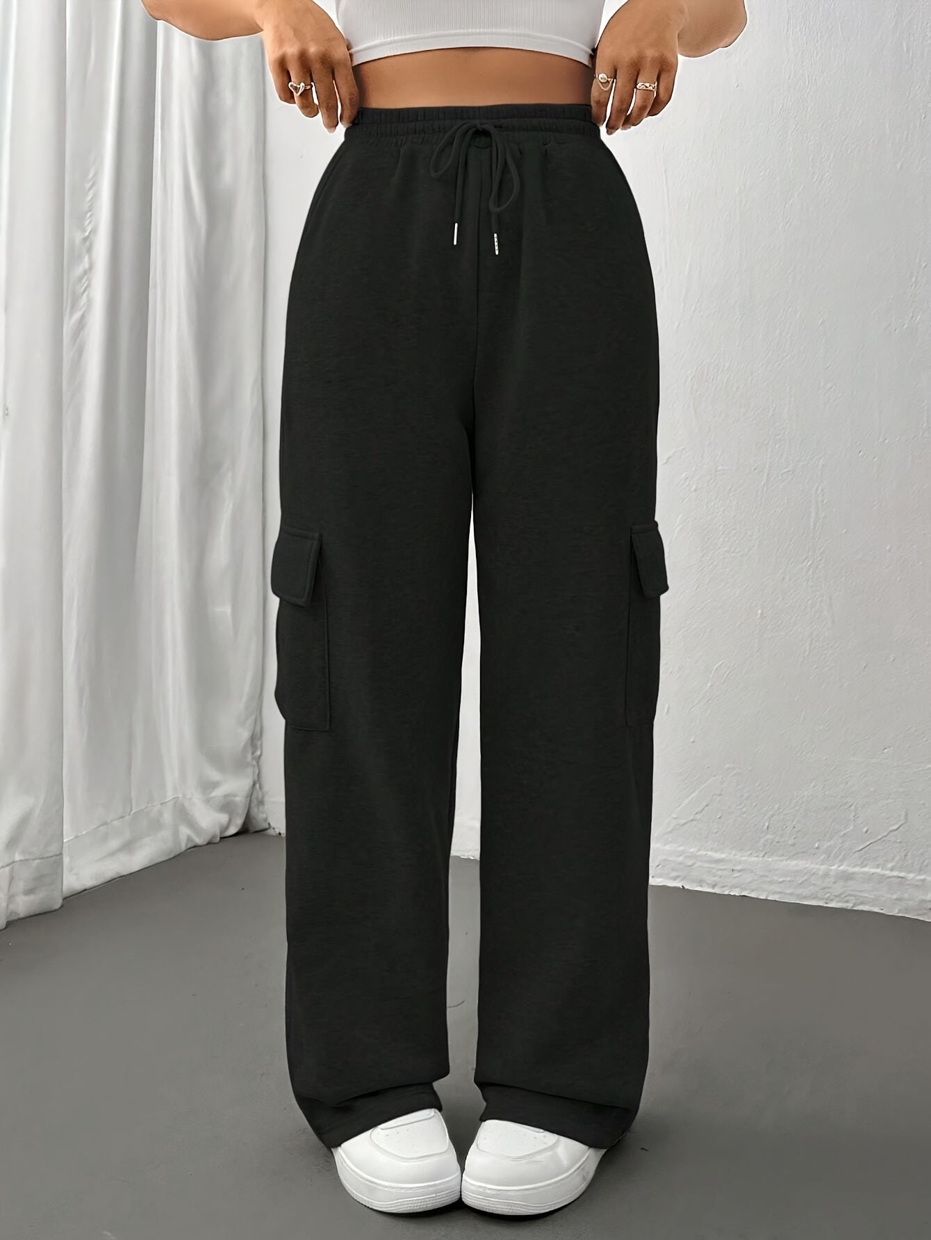 Effortless Cargo Wide Leg Pants for Women with High Waist Drawstring Relaxed Casual Style