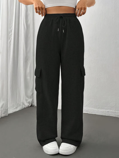 Effortless Cargo Wide Leg Pants for Women with High Waist Drawstring Relaxed Casual Style