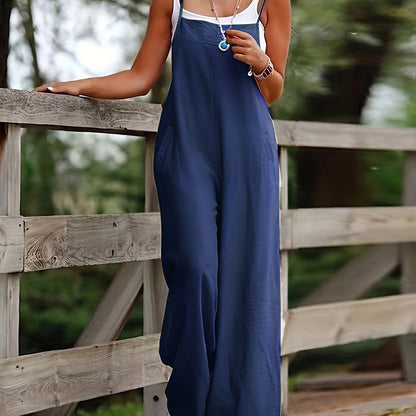 Effortless Wide Leg Jumpsuit for Women with Square Neck Sleeveless Relaxed Casual Style