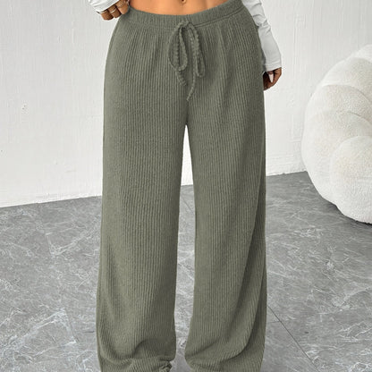 Effortless Ribbed Knit Wide Leg Pants for Women with High Waist Drawstring Relaxed Casual Style