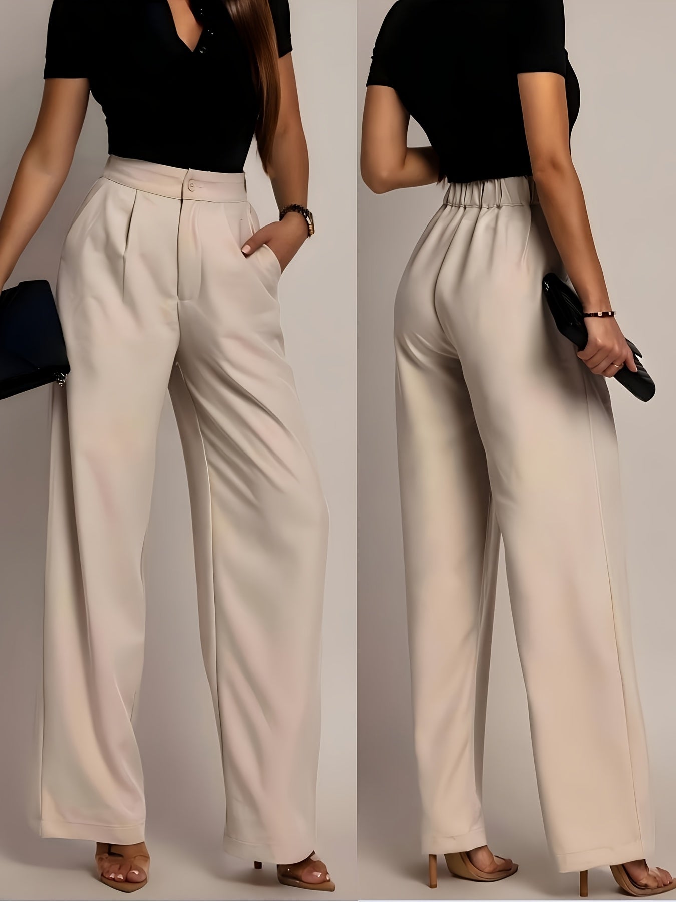 Elegant Wide Leg Trousers for Women with High Waist Pleated Front Tapered Ankle Relaxed Style
