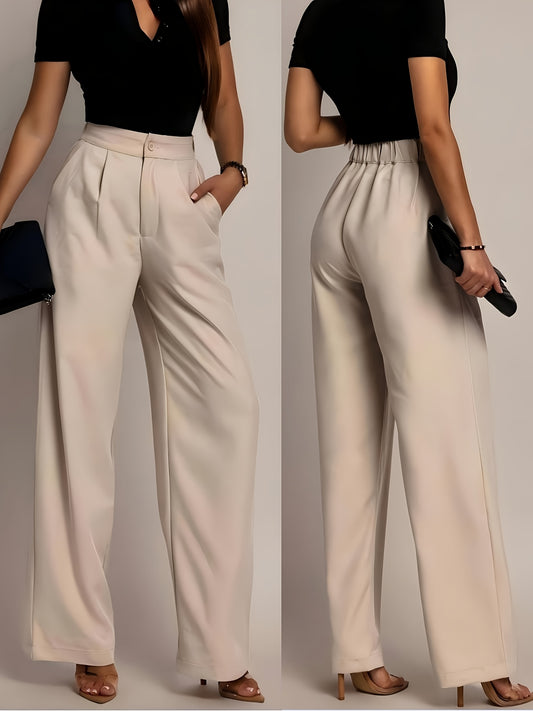 Elegant Wide Leg Trousers for Women with High Waist Pleated Front Tapered Ankle Relaxed Style