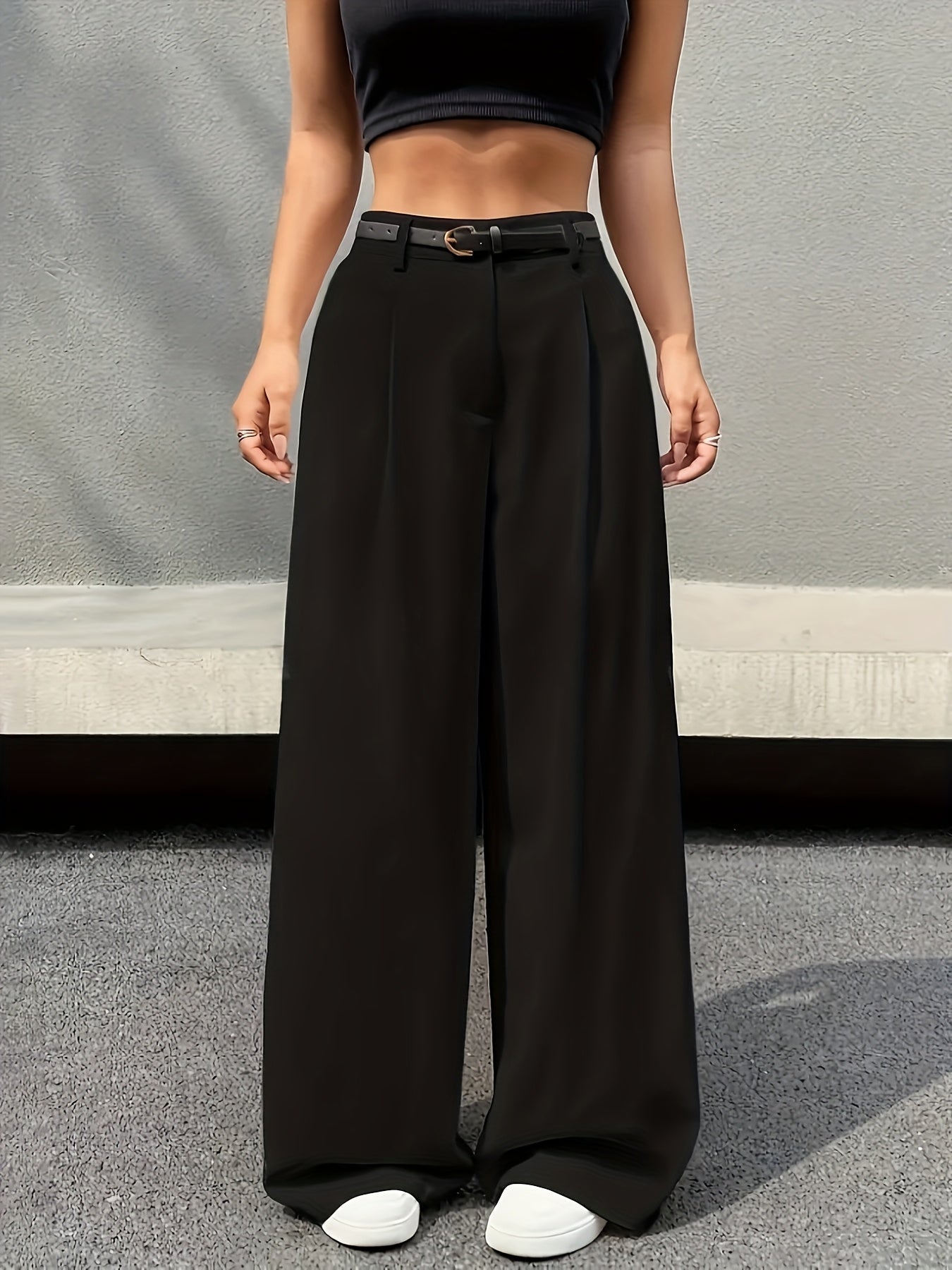 Effortless Wide Leg Pants for Women with High Waist Pleated Belted Relaxed Style