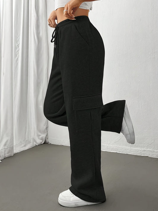 Effortless Cargo Wide Leg Pants for Women with High Waist Drawstring Relaxed Casual Style