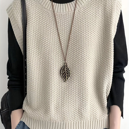 Comfortable Chunky Knit Sweater Vest for Women with Crew Neck Sleeveless Ribbed Trim Relaxed Oversized Style