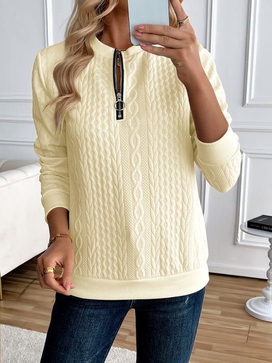 Comfortable Cable Knit Sweater for Women with Mock Neck Long Sleeve Quarter Zip Relaxed Oversized Style