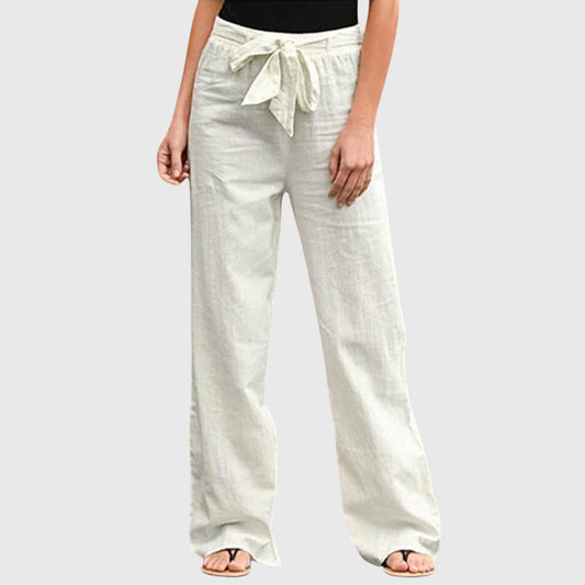 Effortless Linen Wide Leg Pants for Women with High Waist Drawstring Tie Relaxed Flowing Casual Style