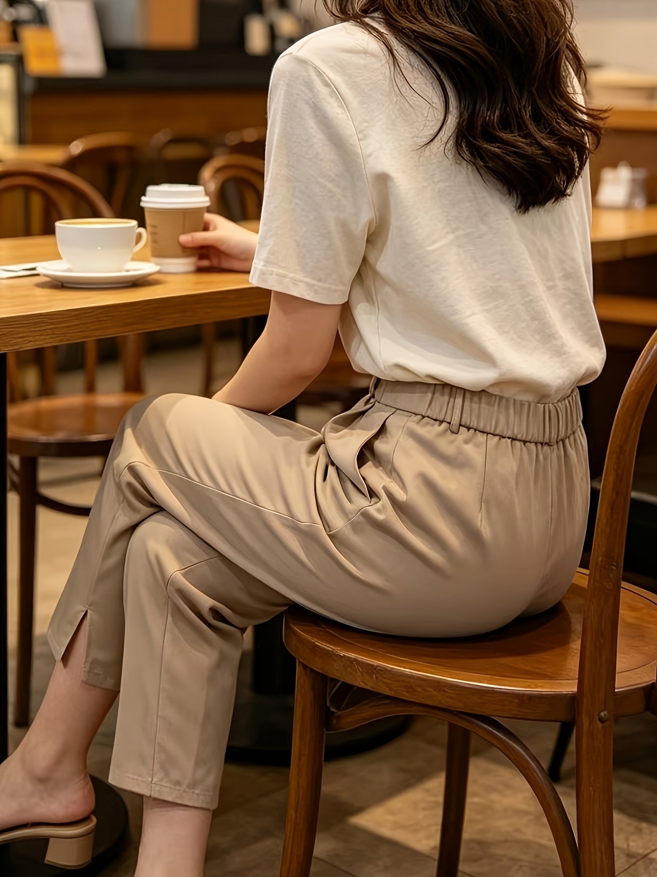Elegant Tailored Dress Pants for Women with High Waist Button Front Side Slit Cropped Style