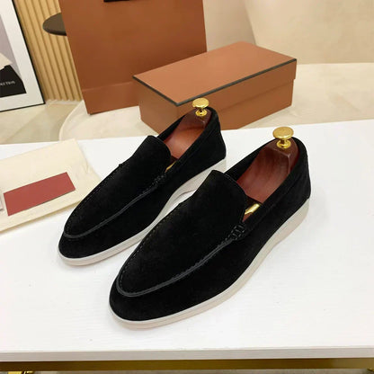 Effortless Suede Loafer for Women with Round Toe Slip On Flat Sole Casual Style