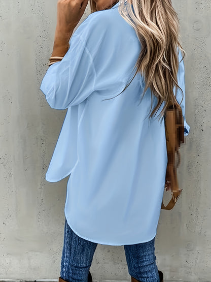 Effortless Button Front Blouse for Women with Collar V Neck Long Sleeve Relaxed Style