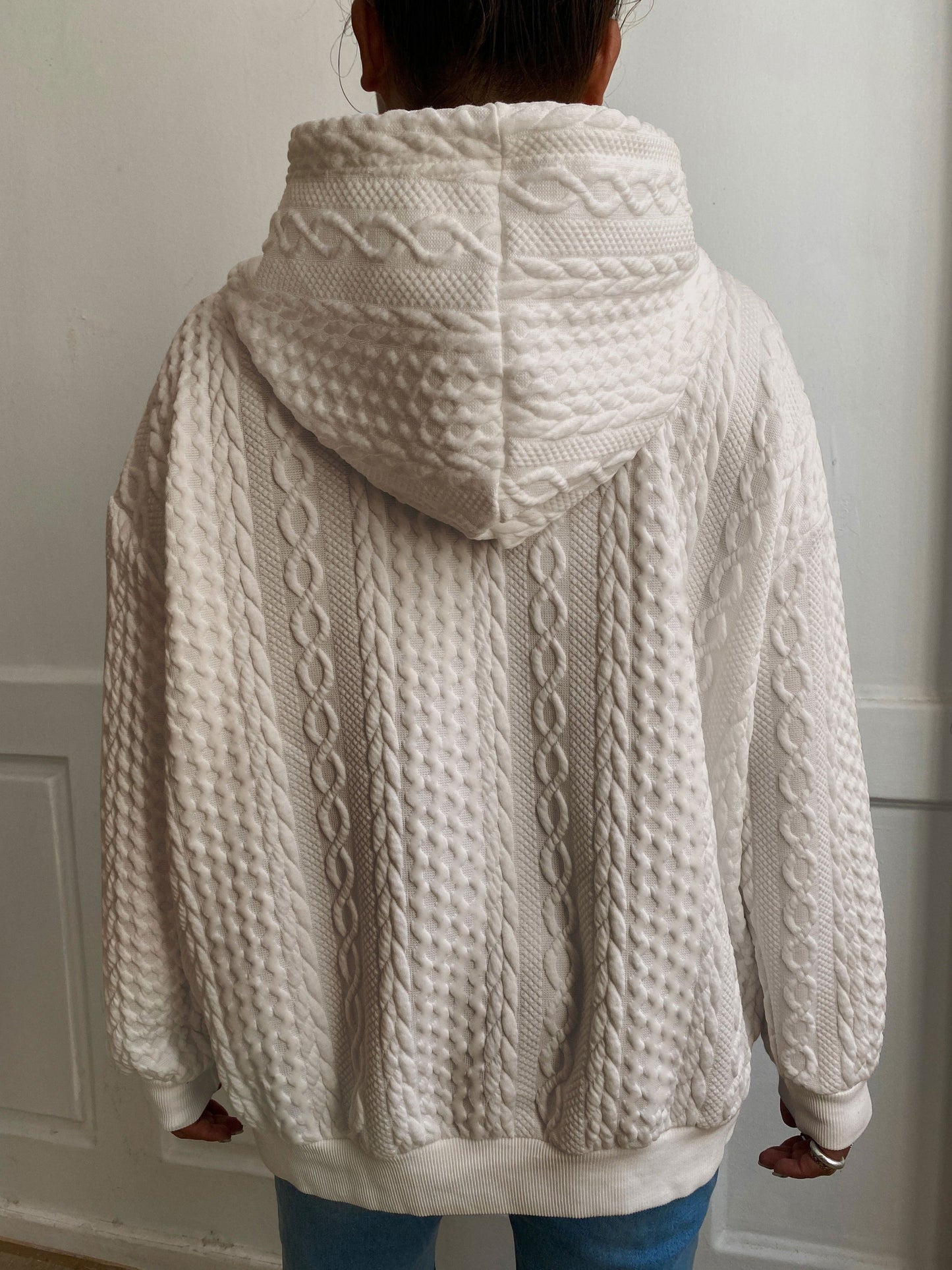 Comfortable Cable Knit Hoodie for Women with Drawstring Hood Long Sleeve Relaxed Oversized Style