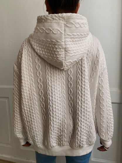 Comfortable Cable Knit Hoodie for Women with Drawstring Hood Long Sleeve Relaxed Oversized Style