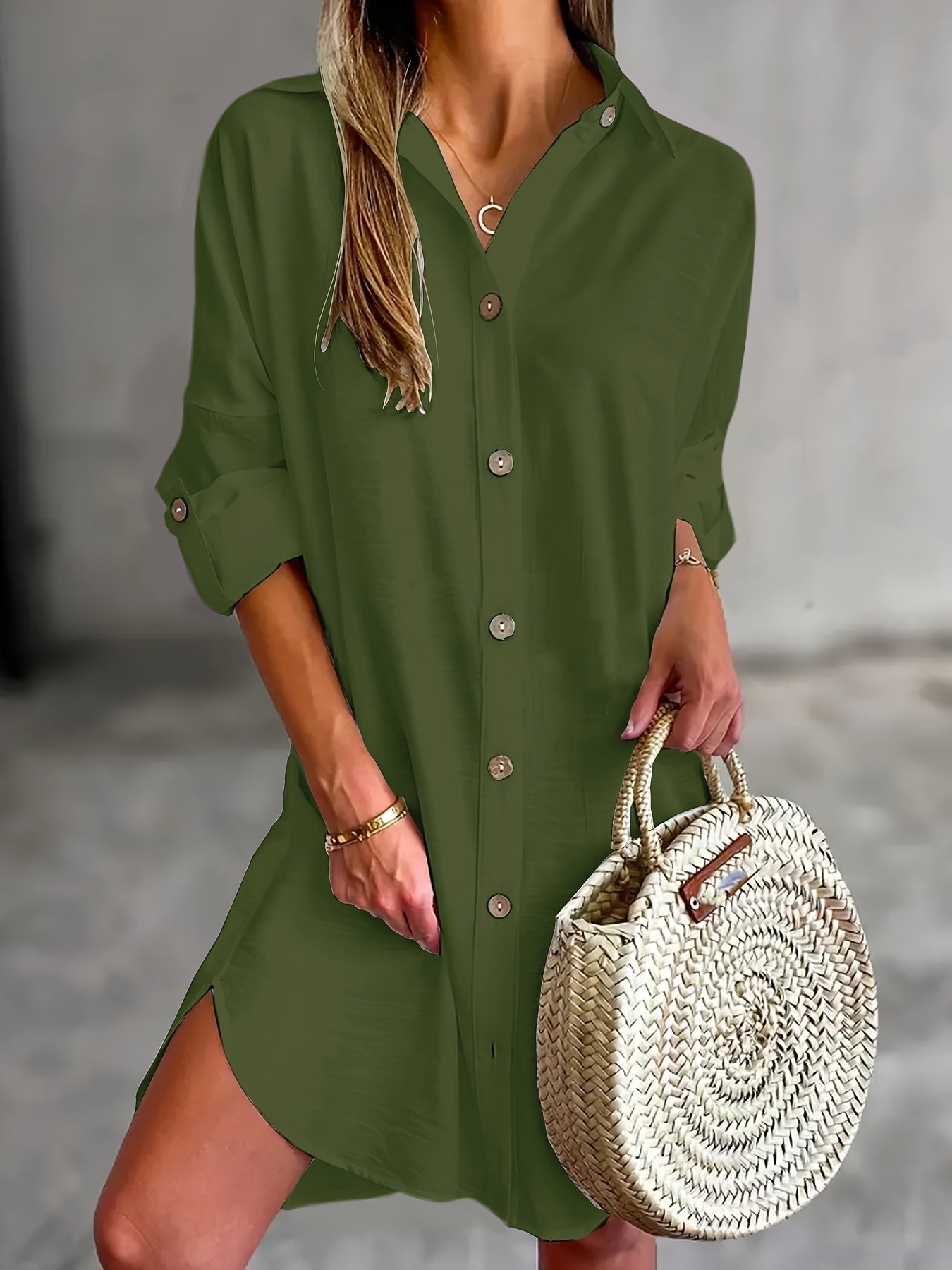 Effortless Mini Shirt Dress for Women with Collar Long Sleeve Button Front Relaxed Style