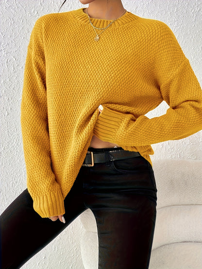 Comfortable Waffle Knit Sweater for Women with Crew Neck Long Sleeve Relaxed Oversized Casual Style