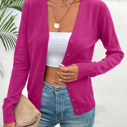 Comfortable Cardigan Sweater for Women with V Neck Long Sleeve Button Front Relaxed Knit Style