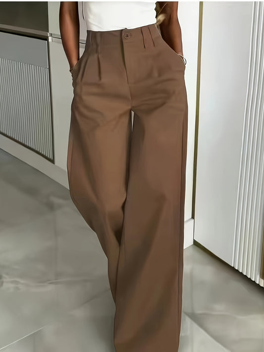 Effortless Wide Leg Pants for Women with High Waist Pleated Button Front Tailored Style