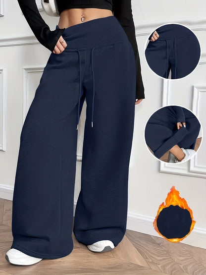 Effortless Fleece Wide Leg Pants for Women with High Waist Drawstring Relaxed Flowing Casual Style