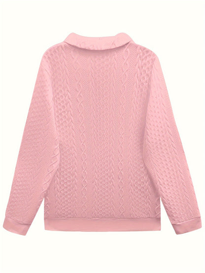 Comfortable Cable Knit Sweater for Women with Zip Collar Long Sleeve Kangaroo Pocket Oversized Knit Style
