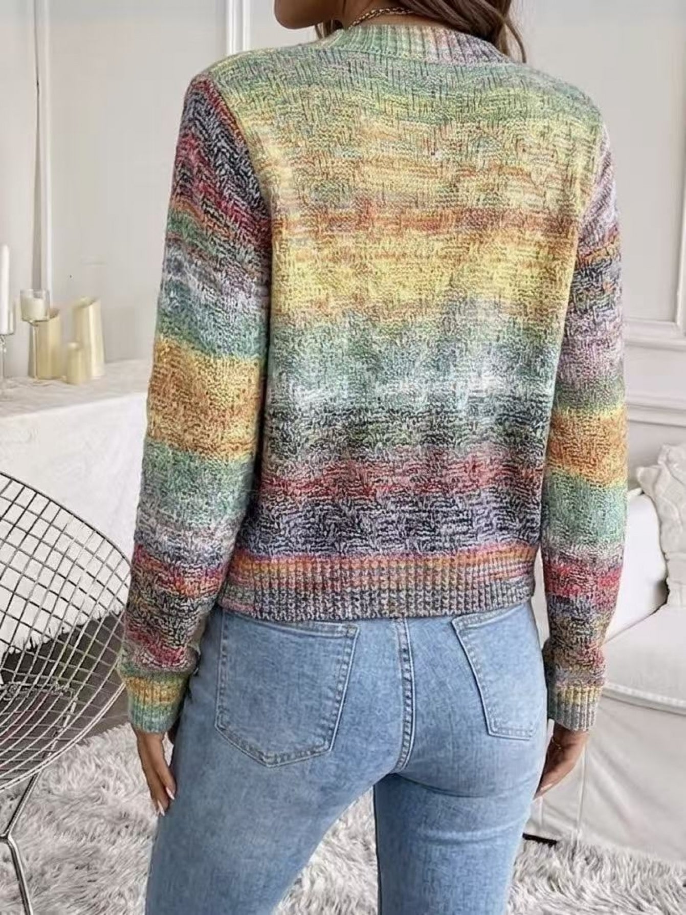Comfortable Space Dye Cardigan Sweater for Women with V Neck Long Sleeve Button Front Cropped Knit Style