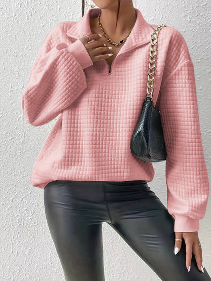 Comfortable Quilted Sweatshirt for Women with Half Zip Collar Long Sleeve Oversized Casual Style