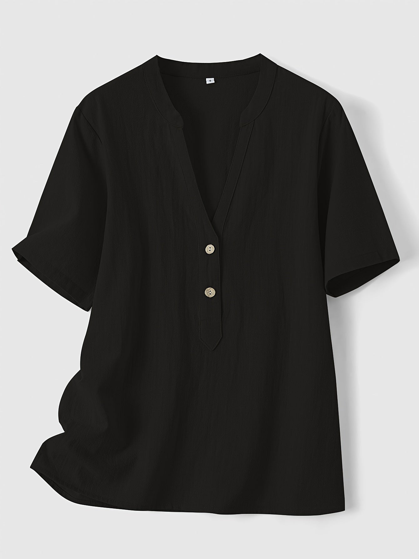 Effortless Textured Linen Blouse for Women with Notch V Neck Short Sleeve Button Front Casual Style
