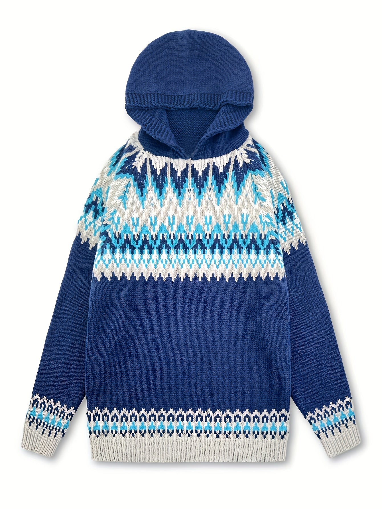 Comfortable Fair Isle Print Sweater for Women with Hooded Long Sleeve Relaxed Oversized Knit Style