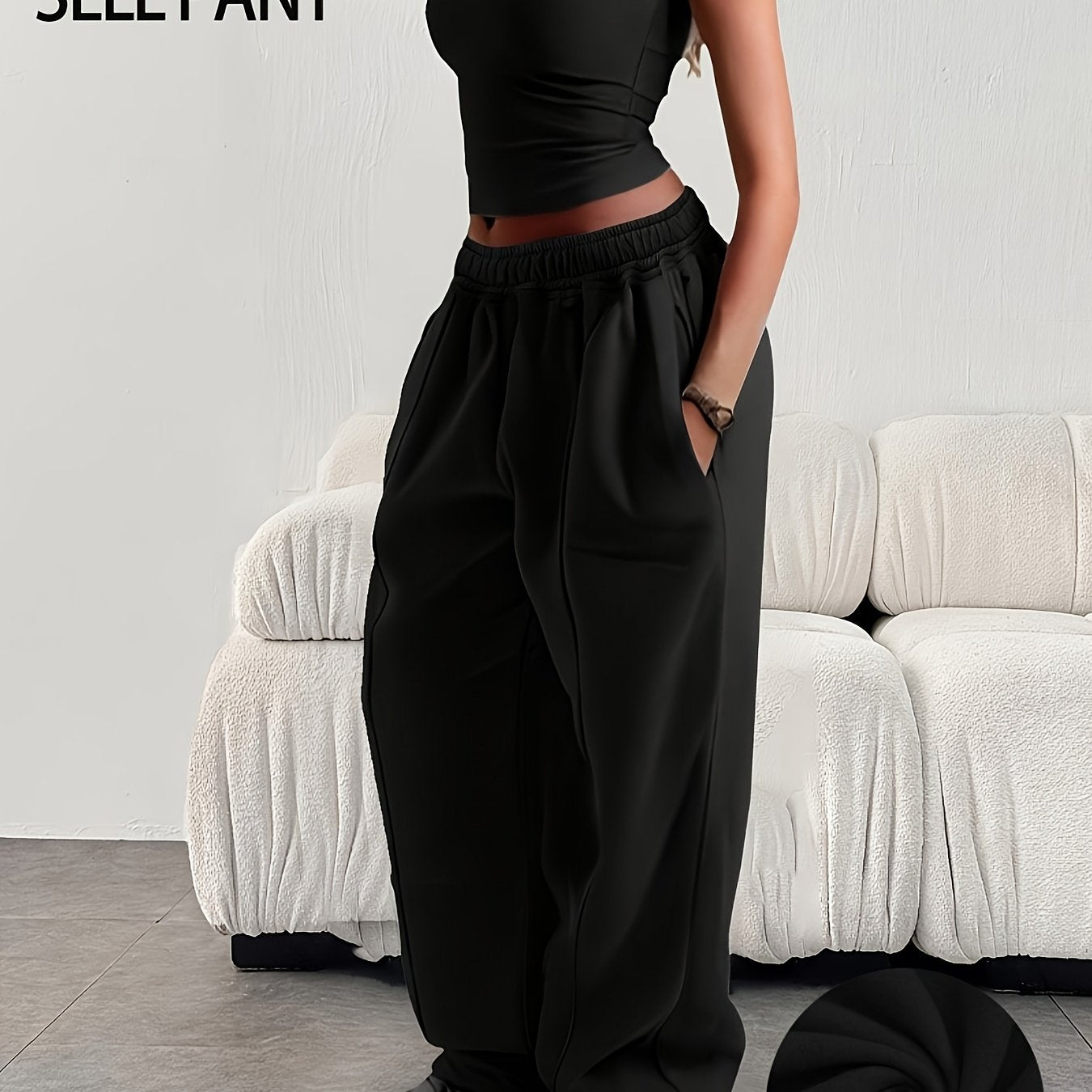 Comfortable Fleece Wide Leg Sweatpants for Women with High Waist Drawstring Relaxed Casual Style
