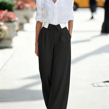 Effortless Wide Leg Pants for Women with High Waist Belted Pleated Tailored Style