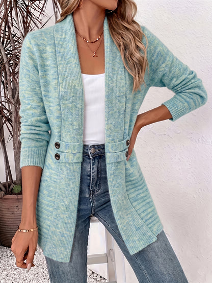 Comfortable Ribbed Cardigan Sweater for Women with Shawl Collar Long Sleeve Button Tab Oversized Knit Style