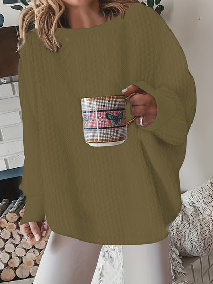 Comfortable Cable Knit Sweater for Women with Round Neck Long Sleeve Relaxed Oversized Knit Style