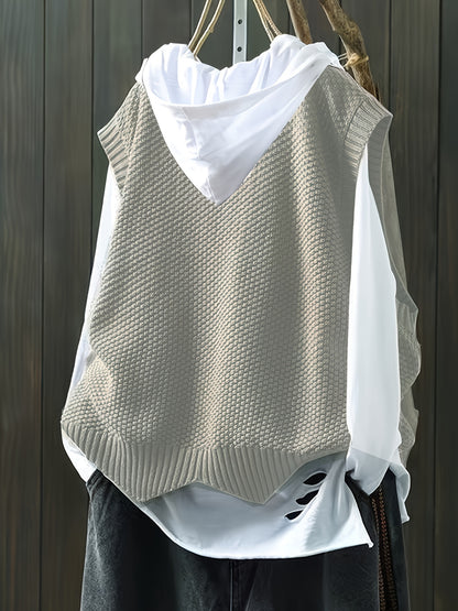 Comfortable Chunky Knit Sweater Vest for Women with Crew Neck Sleeveless Ribbed Trim Relaxed Oversized Style