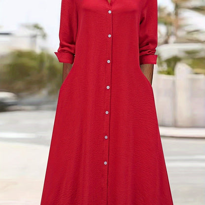 Effortless Shirt Dress for Women with Collar Long Sleeve Button Front Flowing Style