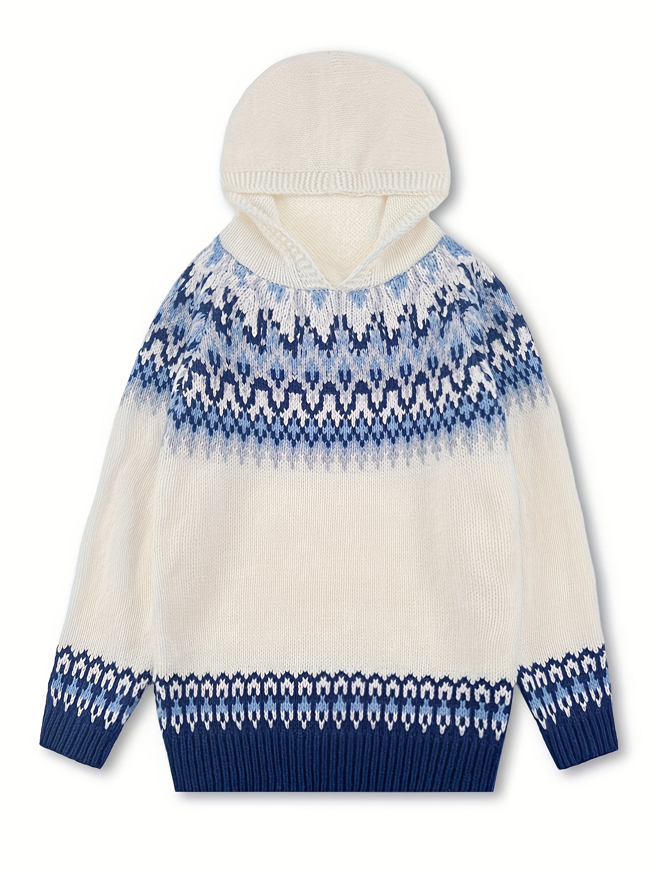 Comfortable Fair Isle Print Sweater for Women with Hooded Long Sleeve Relaxed Oversized Knit Style