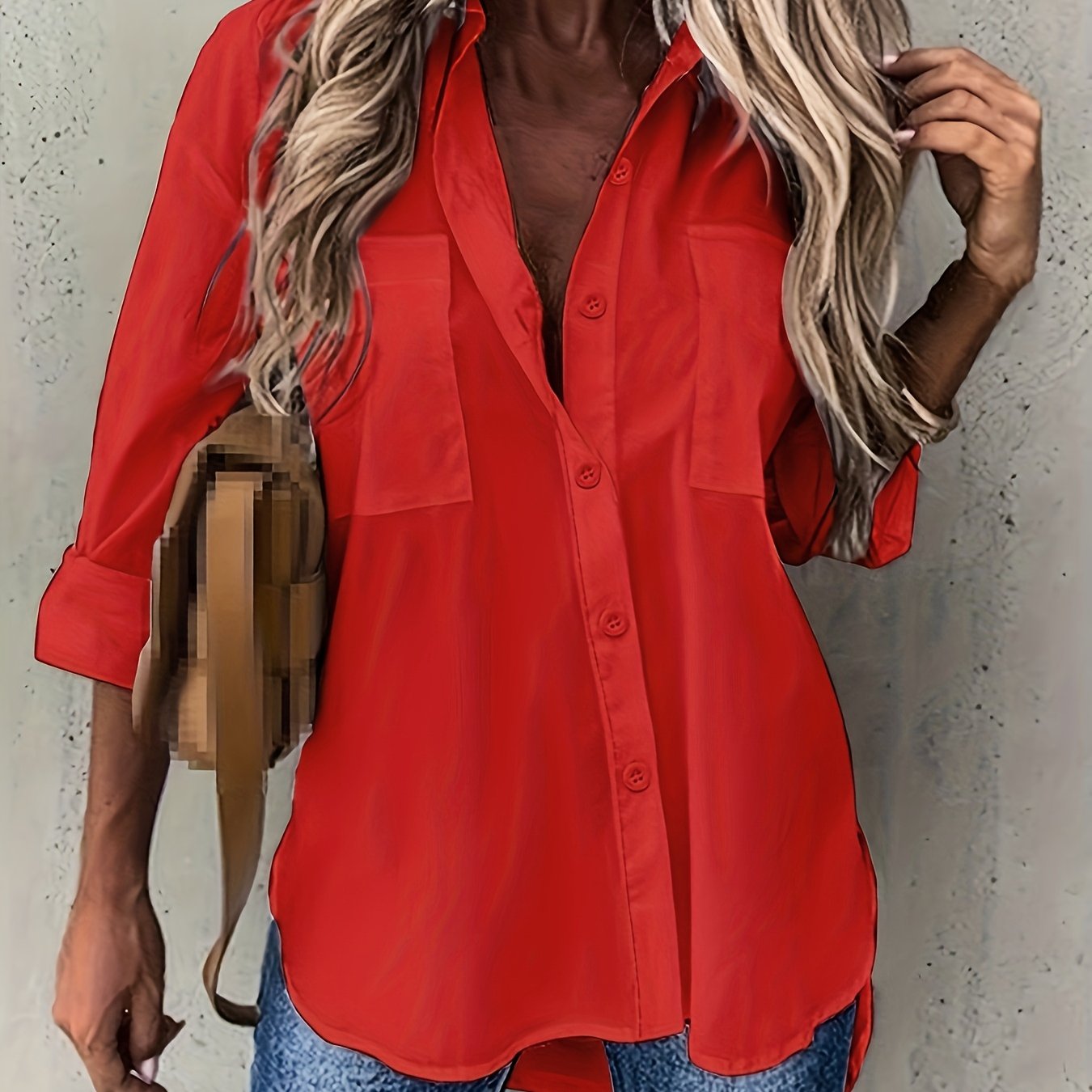 Effortless Button Front Blouse for Women with Collar V Neck Long Sleeve Relaxed Style