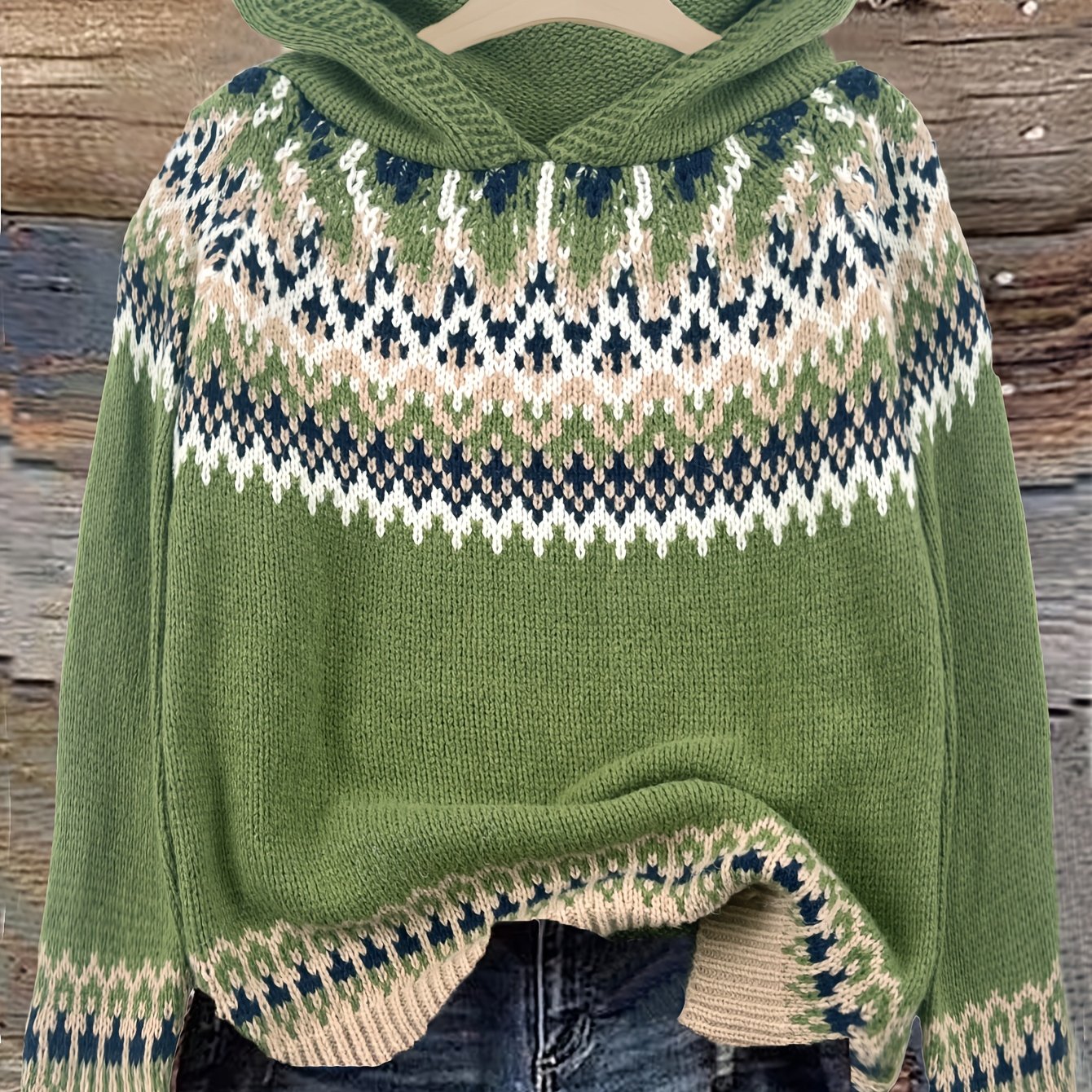 Comfortable Fair Isle Print Sweater for Women with Hooded Long Sleeve Relaxed Oversized Knit Style