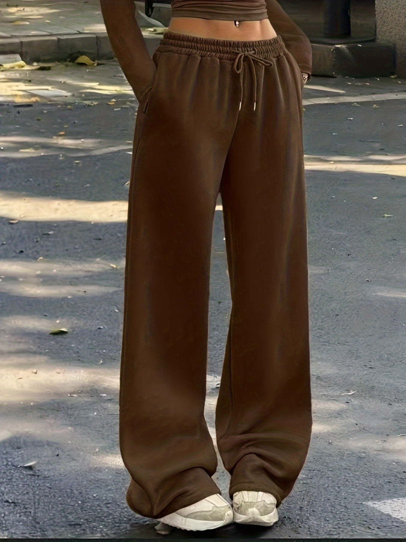 Effortless Coffee Brown Wide Leg Sweatpants for Women with High Waist Drawstring Relaxed Casual Style