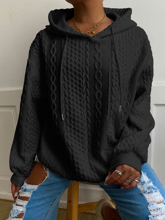 Comfortable Cable Knit Hoodie for Women with Drawstring Hood Long Sleeve Relaxed Oversized Style