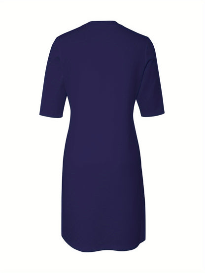 Effortless Midi Dress for Women with Round Neck Half Sleeve Relaxed Shift Style
