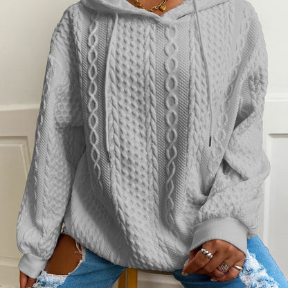 Comfortable Cable Knit Hoodie for Women with Drawstring Hood Long Sleeve Relaxed Oversized Style