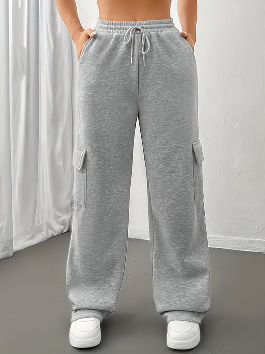Effortless Wide Leg Cargo Pants for Women with High Waist Drawstring Relaxed Jogger Style