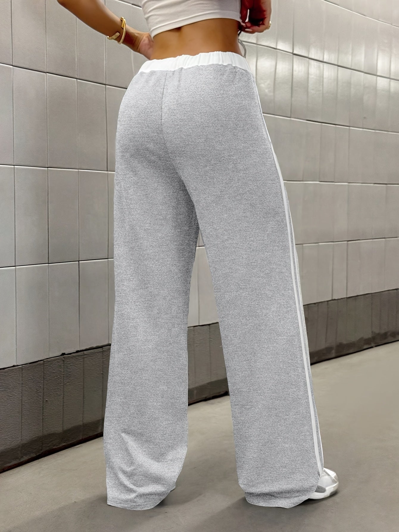 Effortless Side Stripe Wide Leg Pants for Women with High Waist Drawstring Relaxed Track Style
