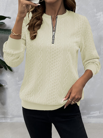 Comfortable Cable Knit Sweater for Women with Quarter Zip Mock Neck Long Sleeve Relaxed Casual Style
