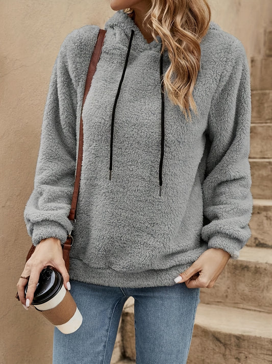 Comfortable Sherpa Fleece Hoodie for Women with Drawstring Hood Long Sleeve Oversized Kangaroo Pocket Casual Style