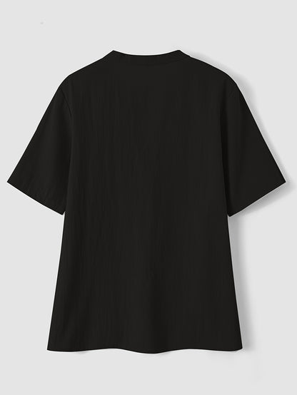 Effortless Textured Linen Blouse for Women with Notch V Neck Short Sleeve Button Front Casual Style