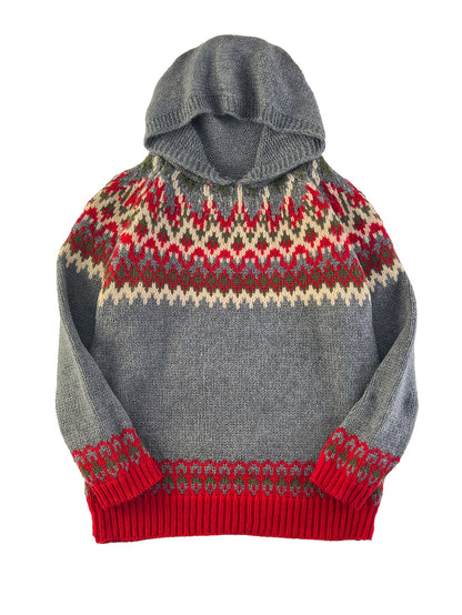 Comfortable Fair Isle Print Sweater for Women with Hooded Long Sleeve Relaxed Oversized Knit Style