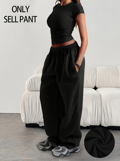 Comfortable Fleece Wide Leg Sweatpants for Women with High Waist Drawstring Relaxed Casual Style